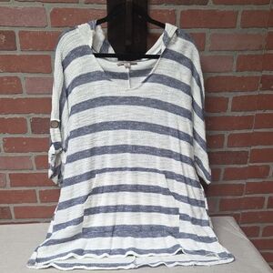 Misia Navy and White Short Sleeved Striped Hoodie 3x